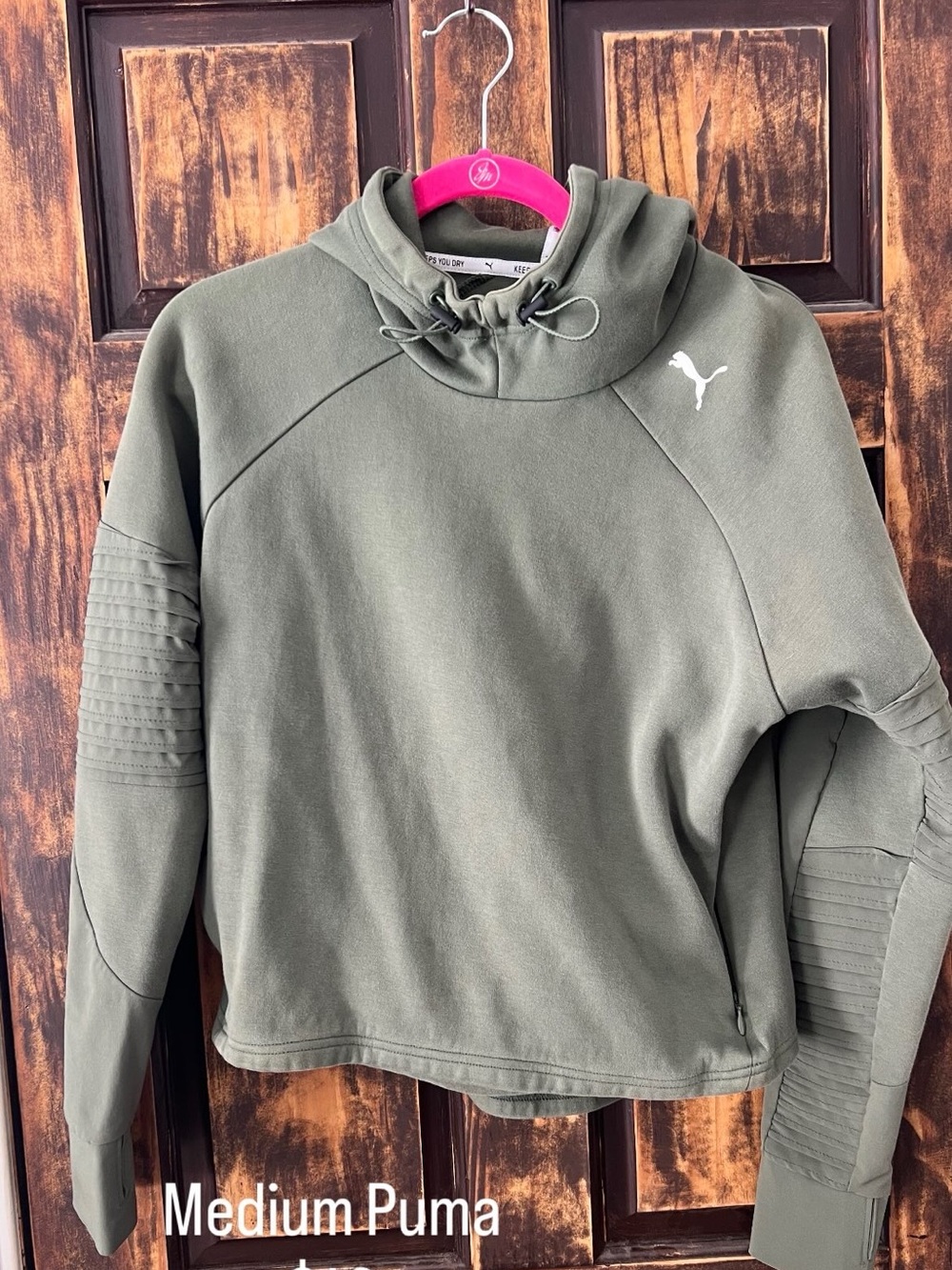 Puma Olive Green Hooded Pullover Sweatshirt